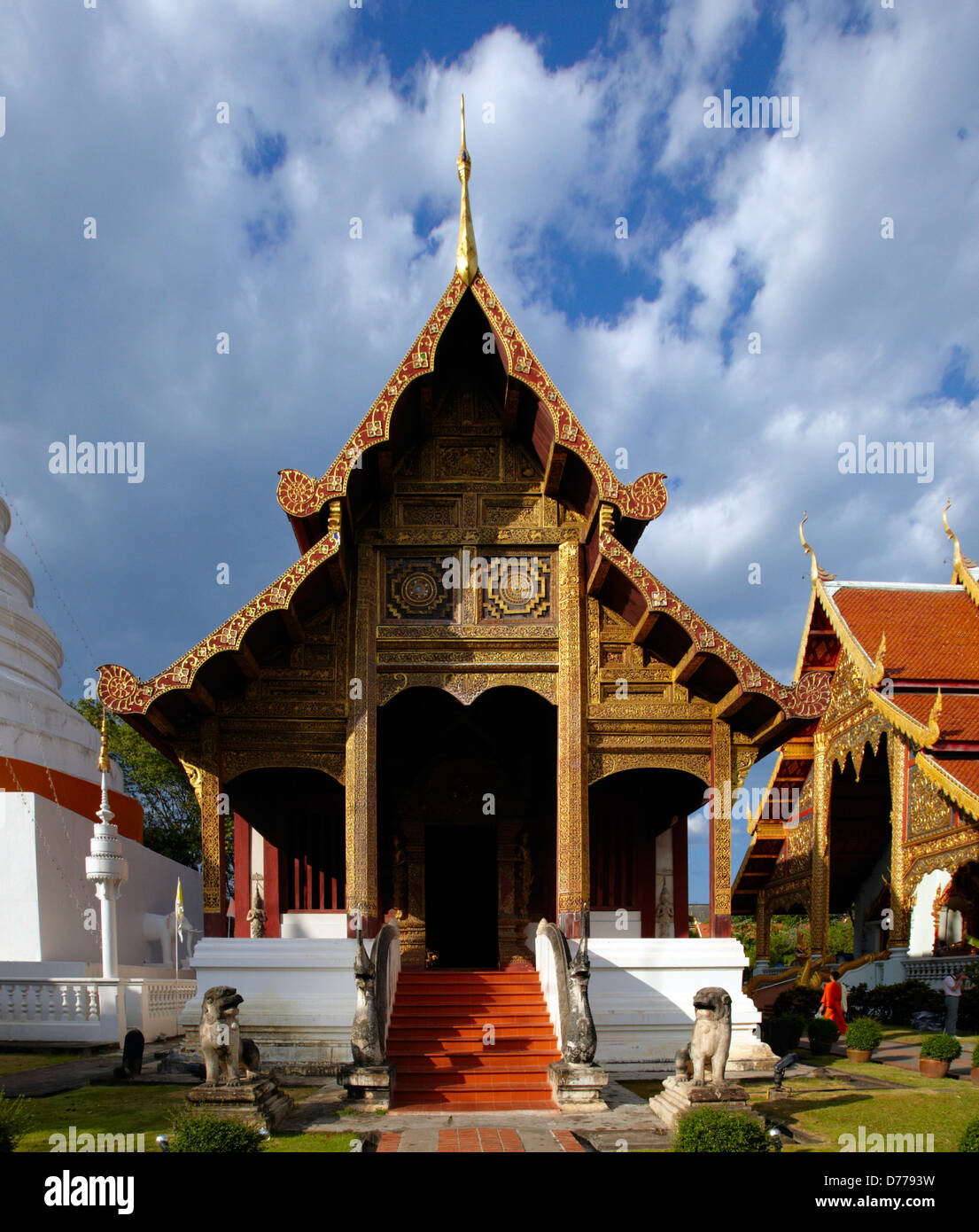 Thailand Chiang Mai city Wat Phra Singh - Buddhist Temple This temple contains supreme examples Lanna art. chedi was first Stock Photo