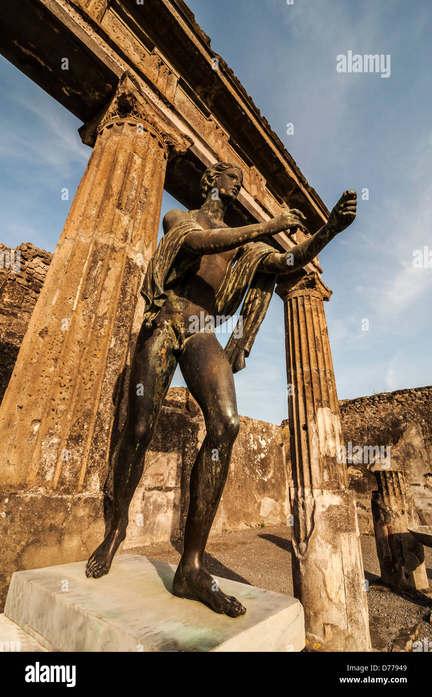 bronze statue inside the pompeii ruins, italy Stock Photo