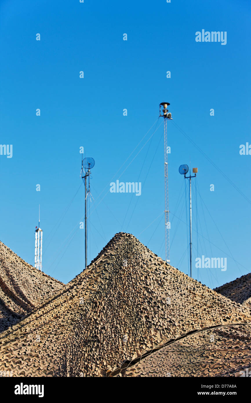 Camouflaged Tents Communications Antennas at U.S. Marine Corps Forward Operating Base in Afghanistan's Helmand Province Stock Photo