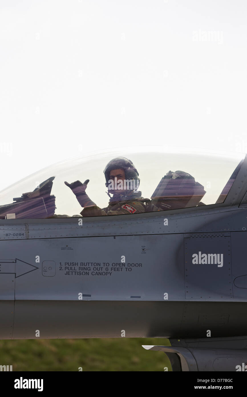 Pilot Makes Hang Loose Gesture Prior to Launch F-16 Stock Photo