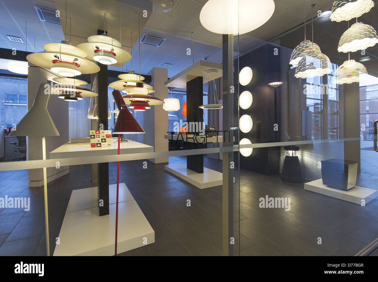Lighting display at the Targetti store in the Arabia Factory, Helsinki, Finland Stock Photo