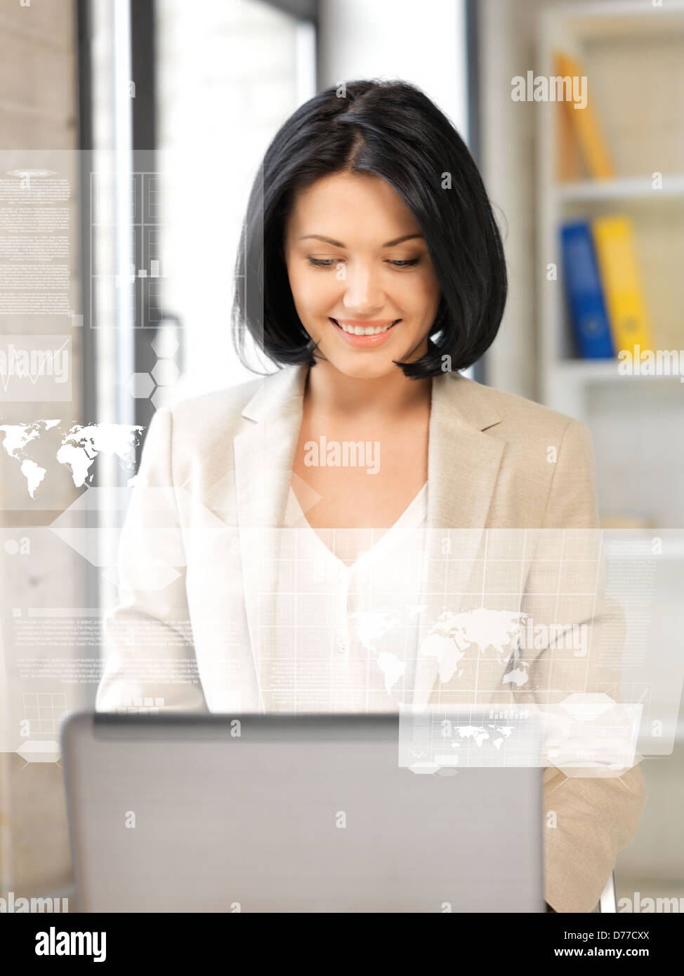 woman with virtual screen Stock Photo - Alamy