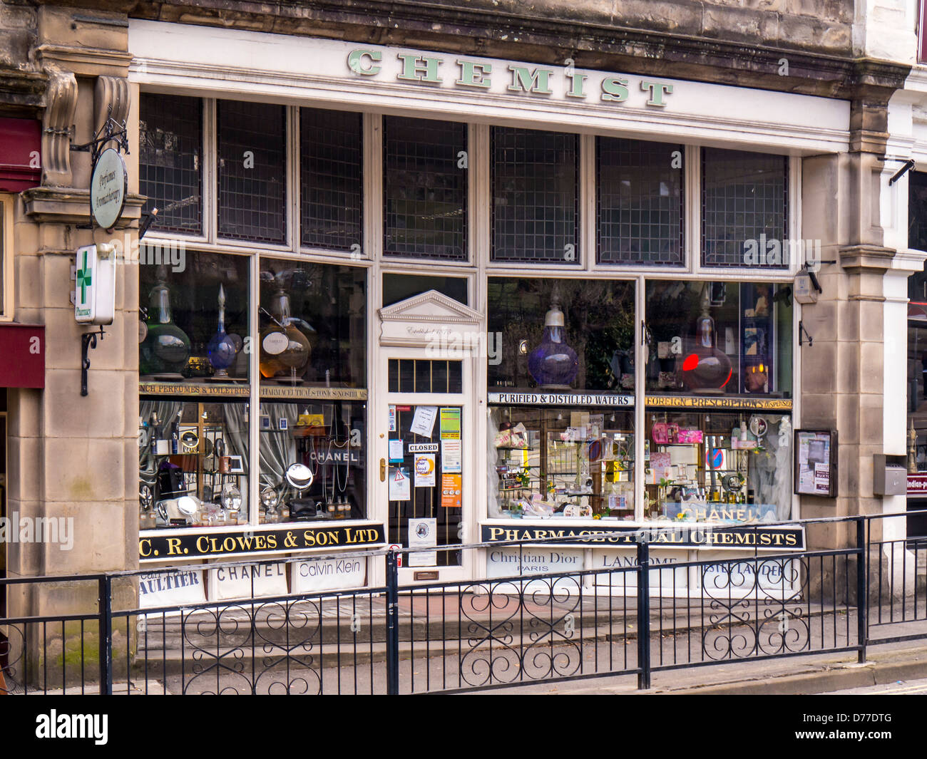 BUXTON, DERBYSHIRE, UK - APRIL 20, 2014:  Traditional Chemist Shop in the town Stock Photo