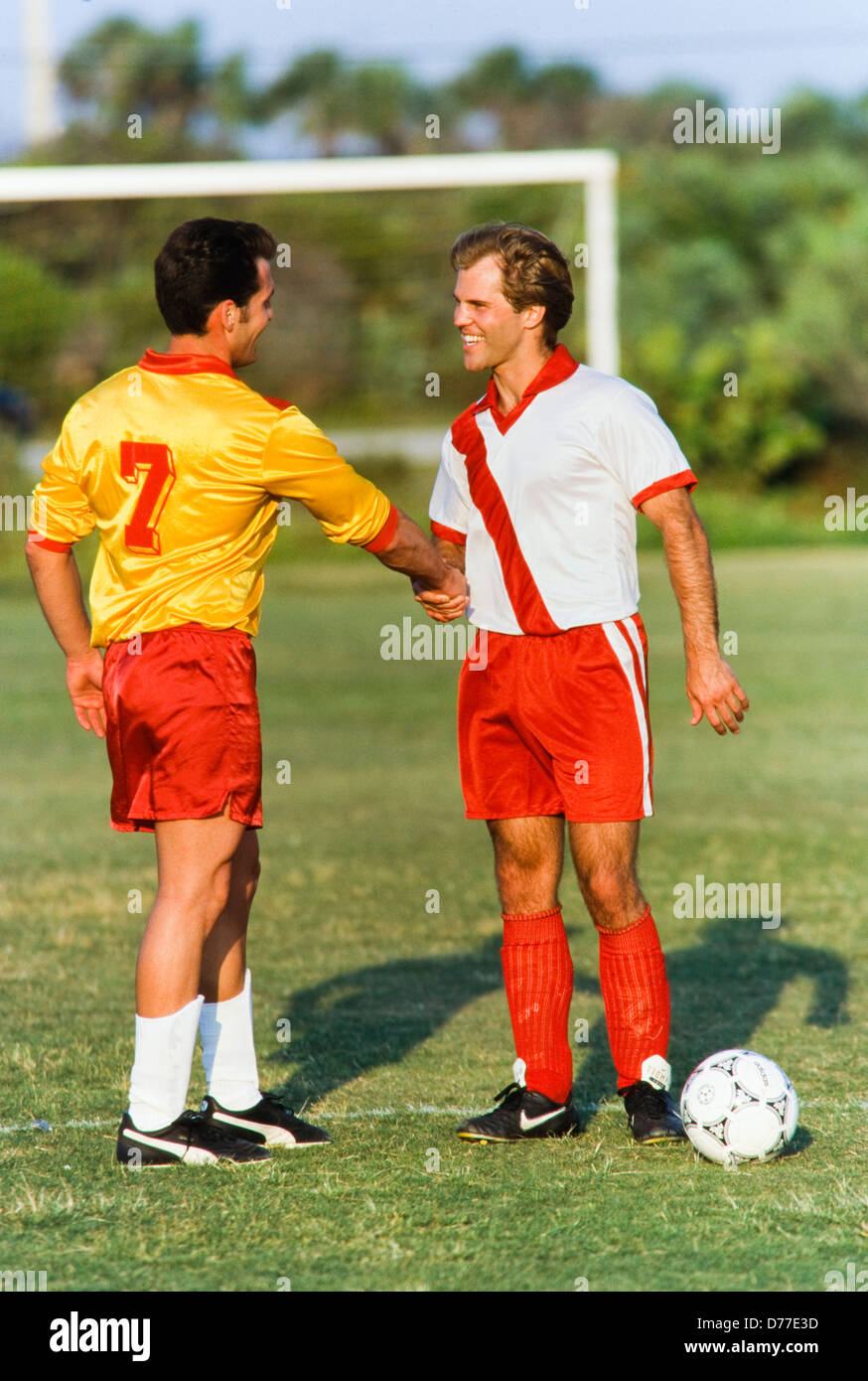 Soccer players shake hands after game, good sportsmanship, competition, Miami Stock Photo