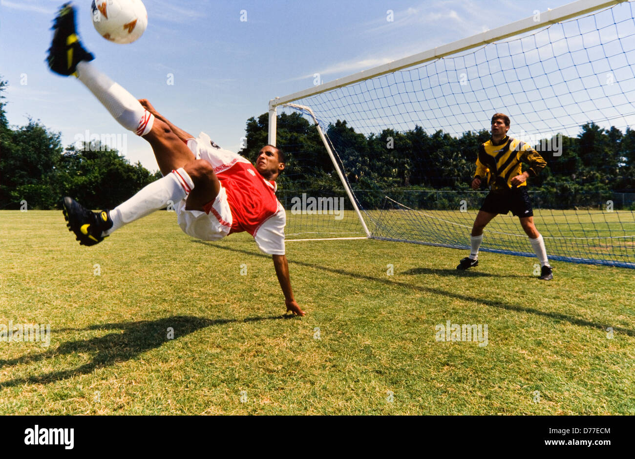 Soccer game, caucasion and Black players, on field, in competition, Miami Stock Photo