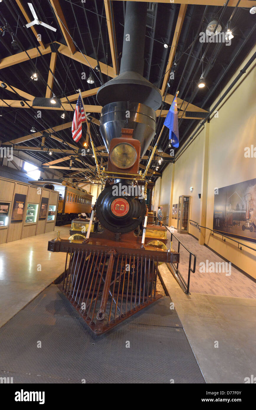 An American wood burning steam locomotive, the last working one left. Stock Photo