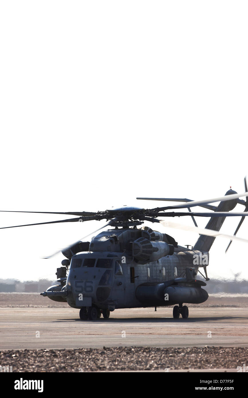 United States Marine Corps CH-53E Super Stallion heavy lift cargo helicopter at Camp Bastion Helmand Province Afghanistan Stock Photo