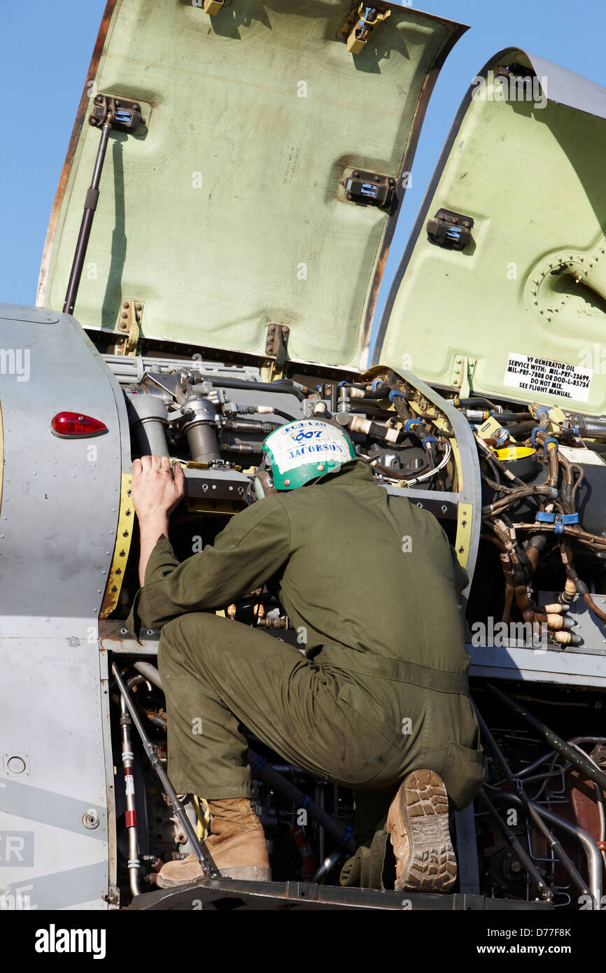 United States Marine Corps aircraft maintenance specialist working on