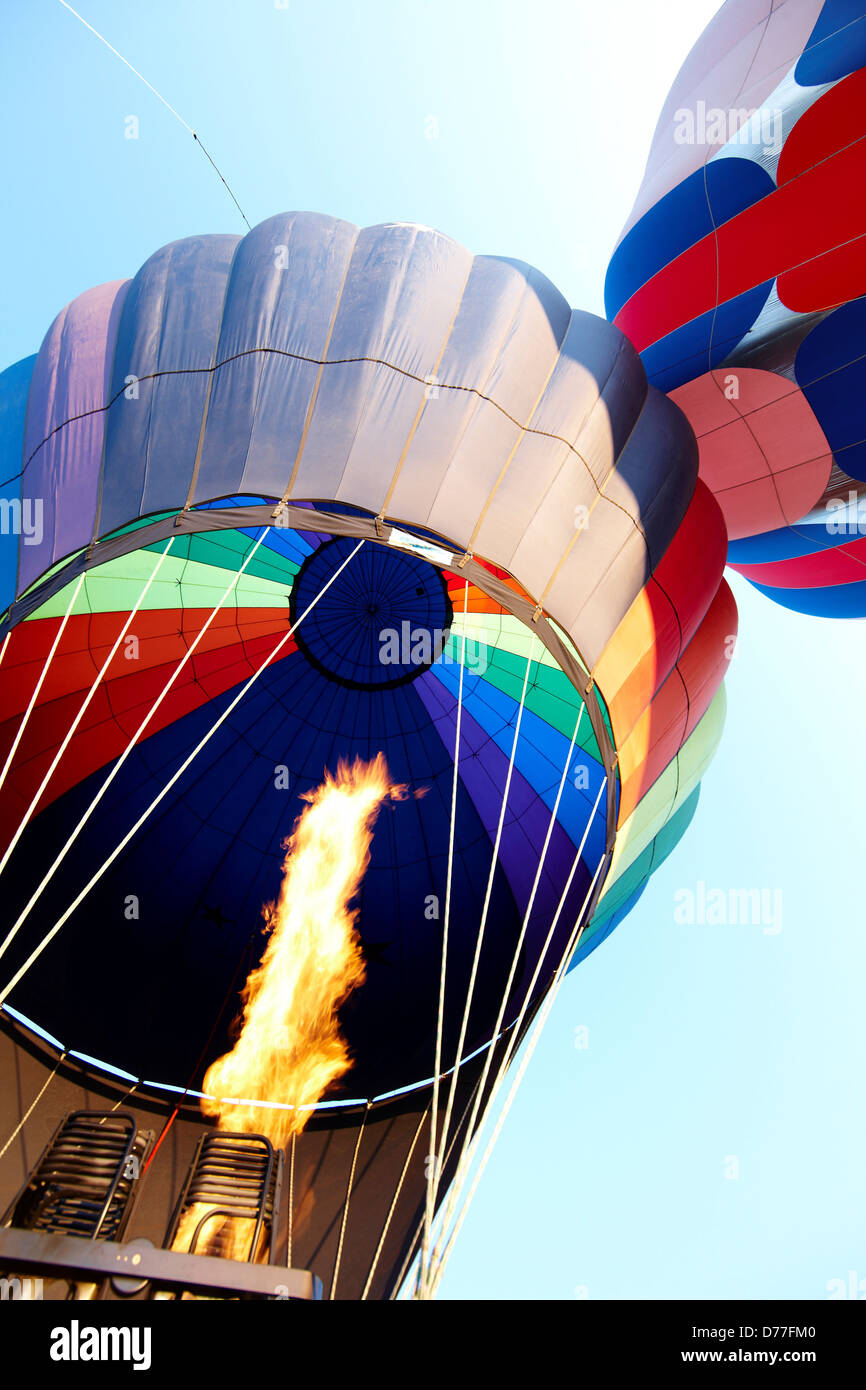 Flame propane burner filling hot air balloon envelope hot air Stock