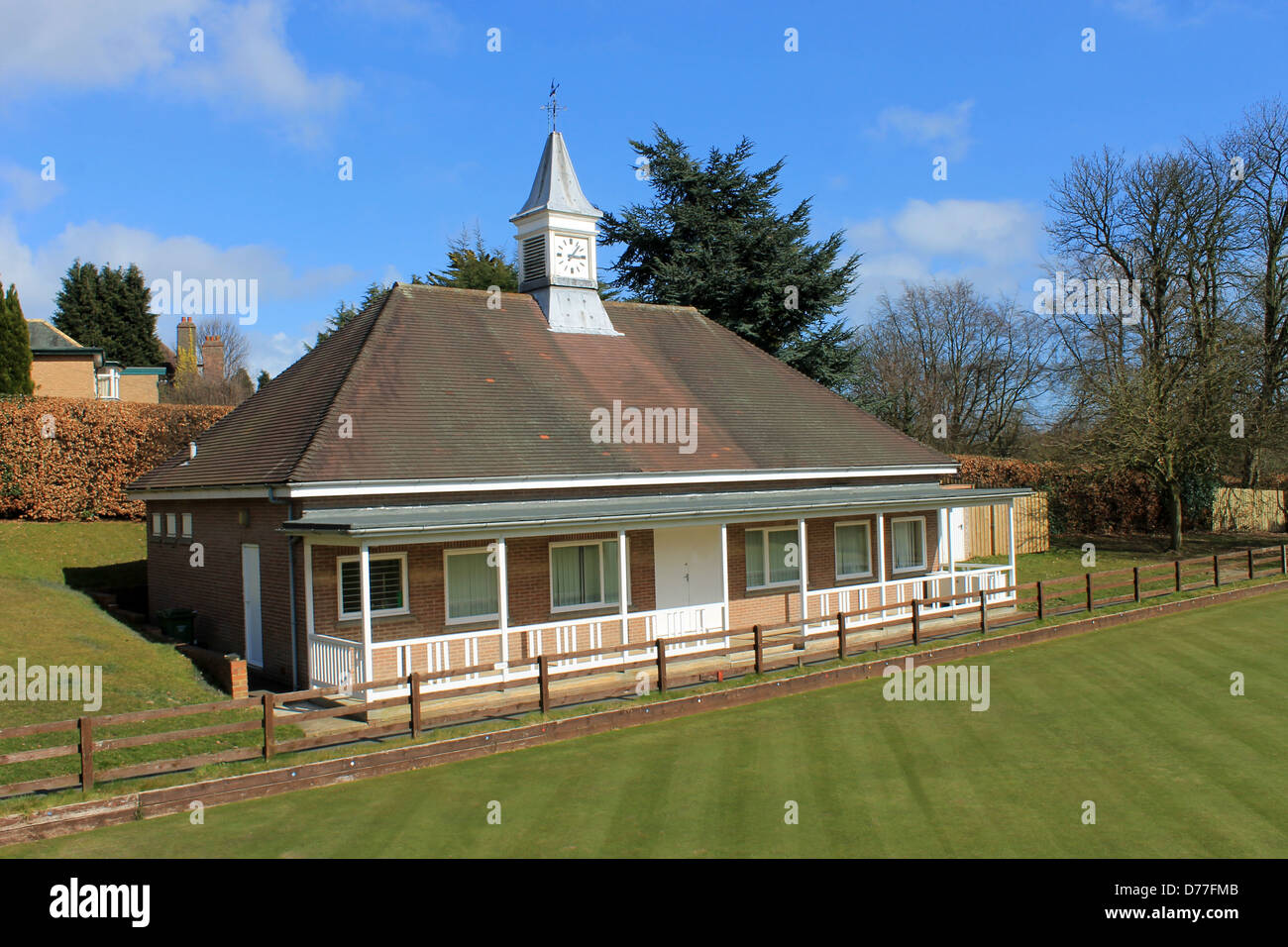 Exterior of bowling green and pavilion, Scarborough, England. Stock Photo