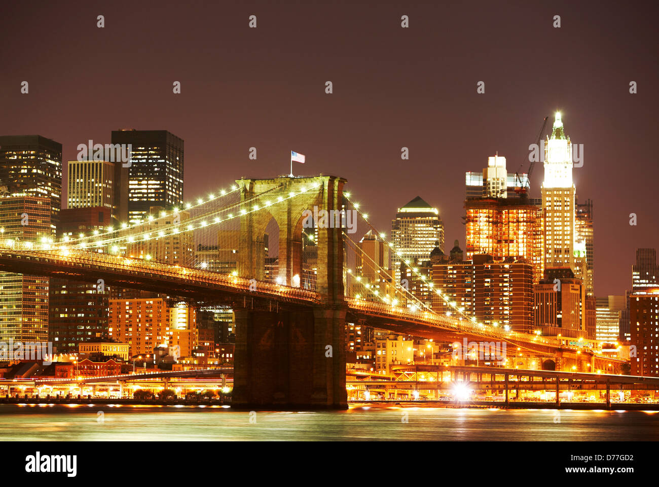 USA New York State New York City Brooklyn Bridge at night Stock Photo USA New York State New York City Brooklyn Bridge at night Stock Photo