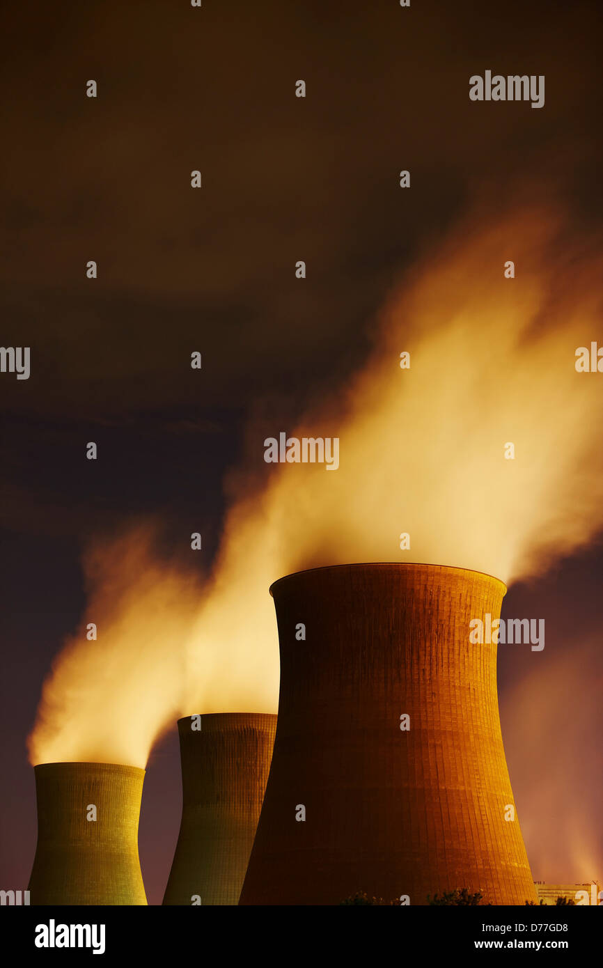 Cooling towers power plant at night Stock Photo - Alamy