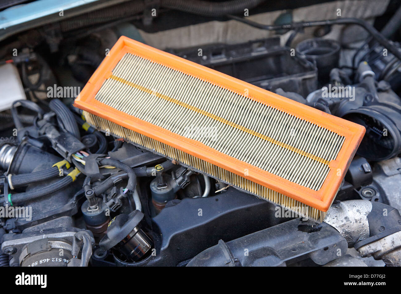 dirty air filter in a car engine compartment Stock Photo Alamy
