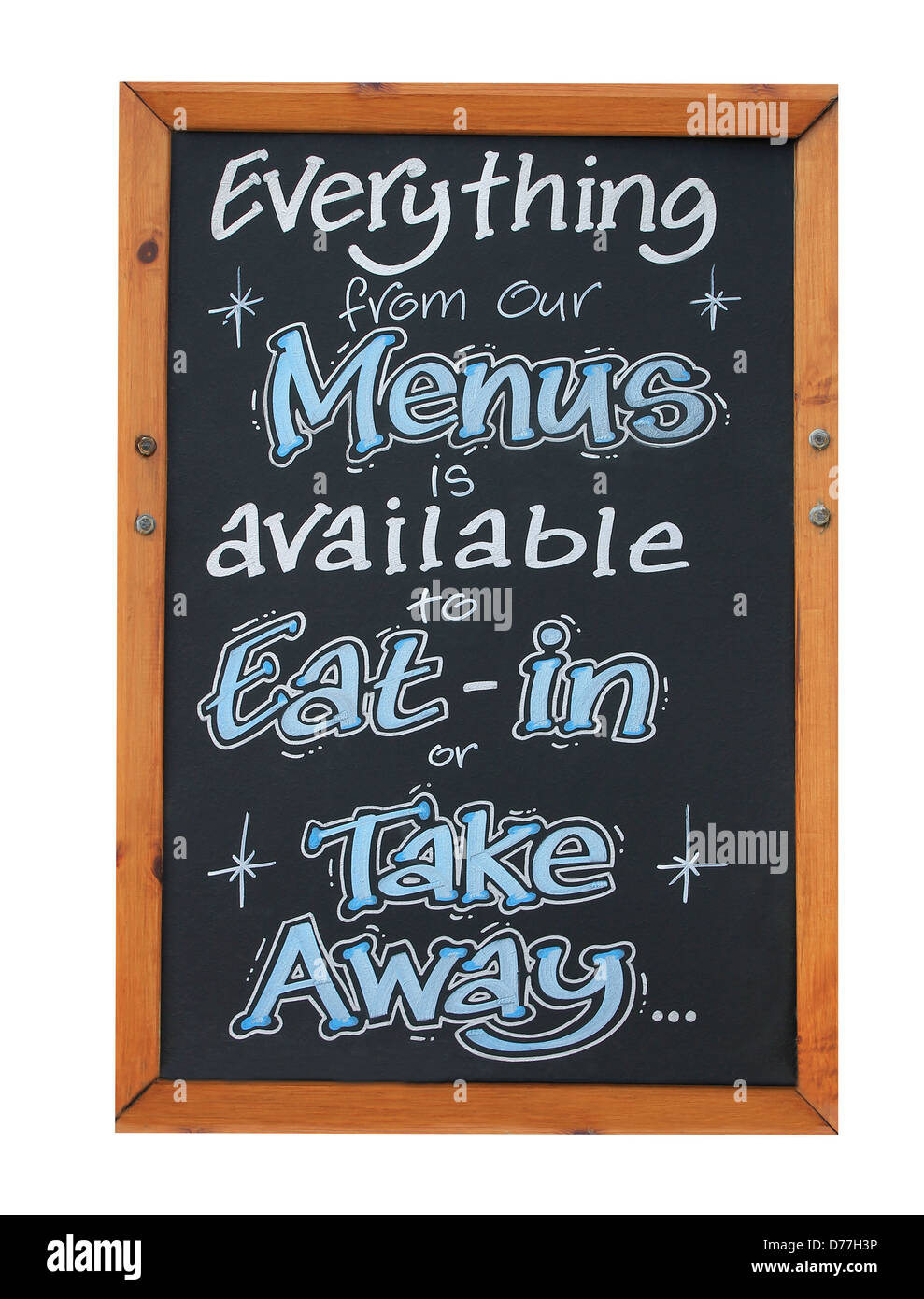 Eat in and and takeaway menu sign isolated on white background. Stock Photo