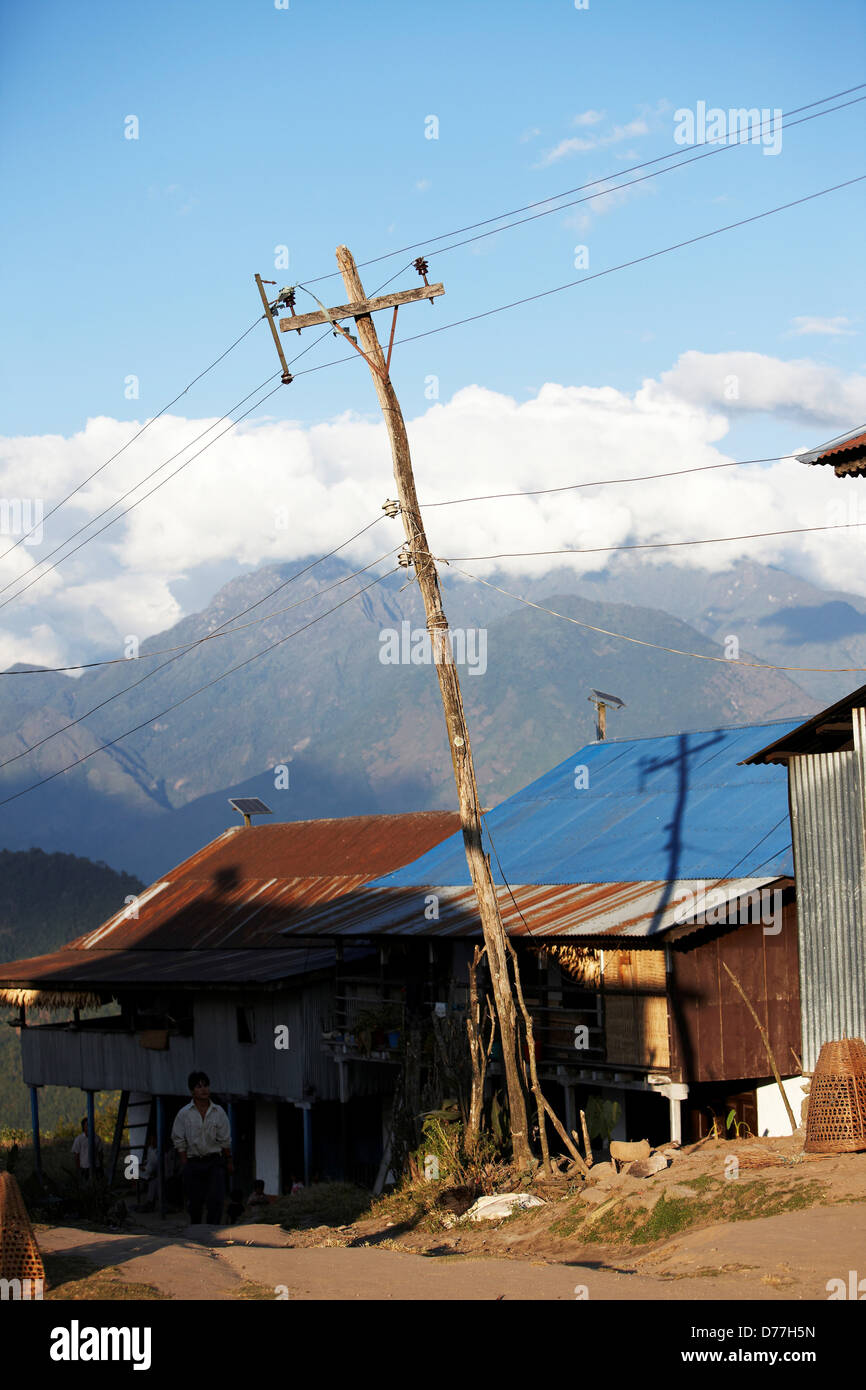 Num Power Line Nepal Num Village Leaning power telephone line pole Stock Photo - Alamy