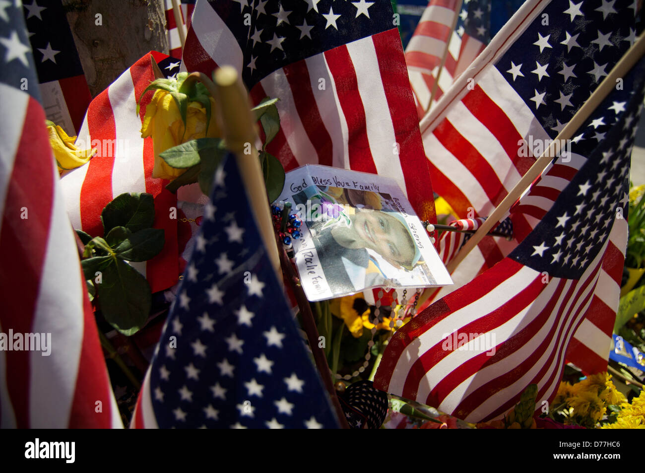 Boston Marathon bombing temporary memorial at Copley Square Boston