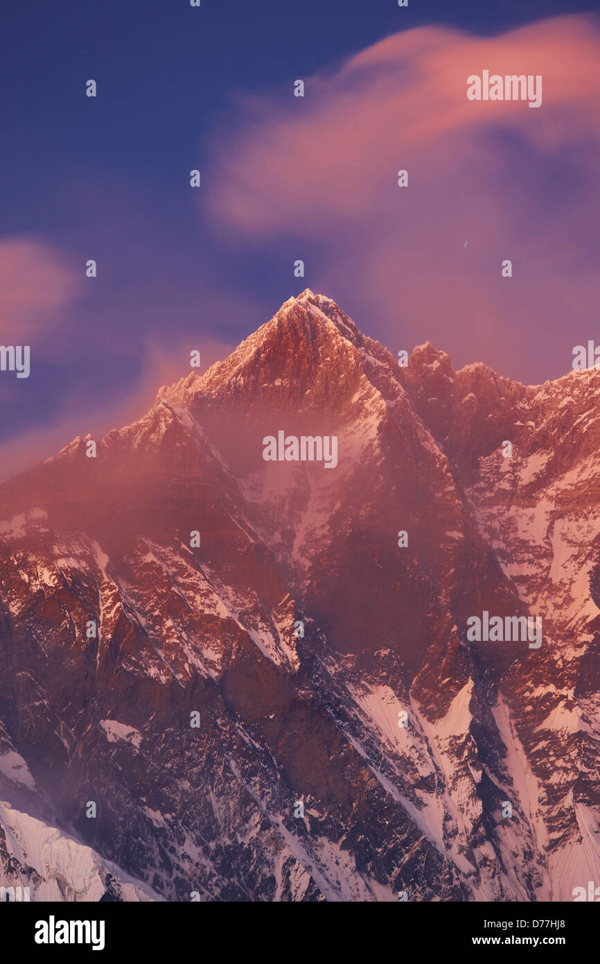 Nepal Himalaya Solukhumbu District Khumbu Lhotse mountain at dusk Stock