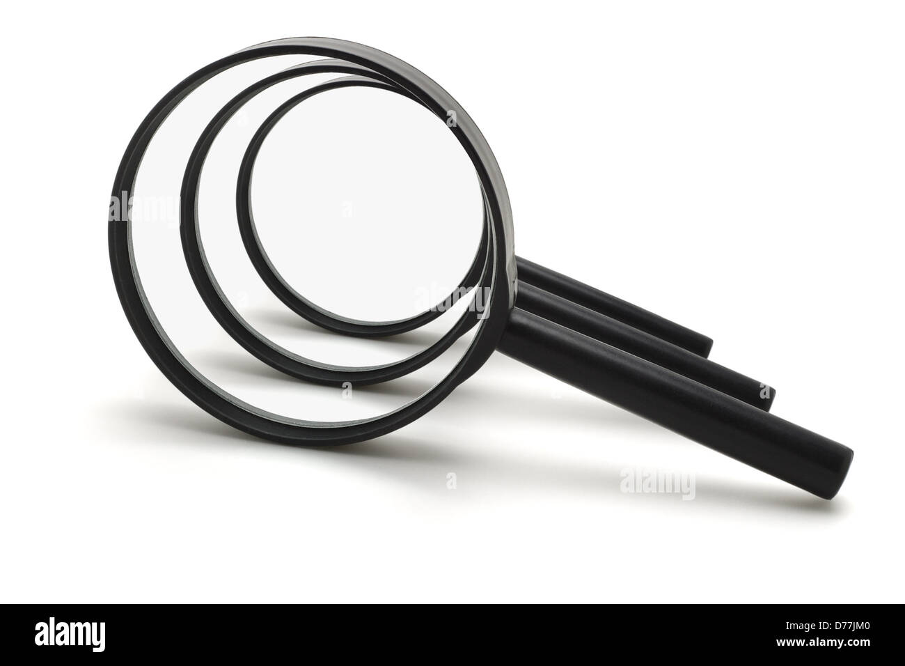Magnifying Glasses In A row On White Background Stock Photo