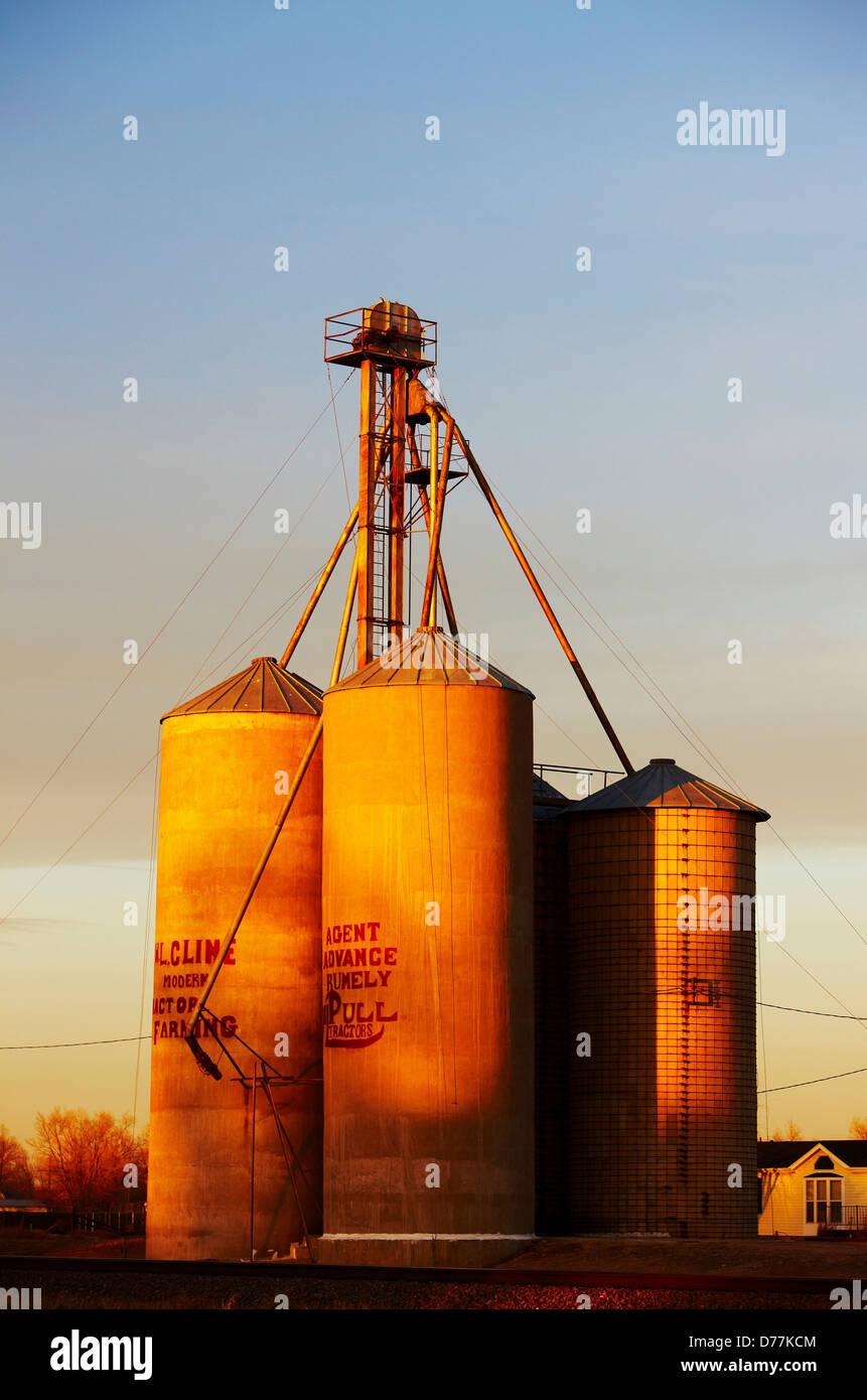 USA Colorado Grain elevators at sunset Stock Photo Alamy