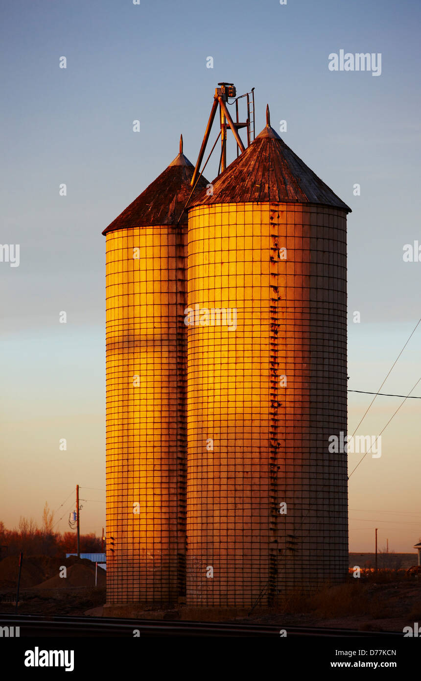 USA Colorado Grain elevators at sunset Stock Photo Alamy