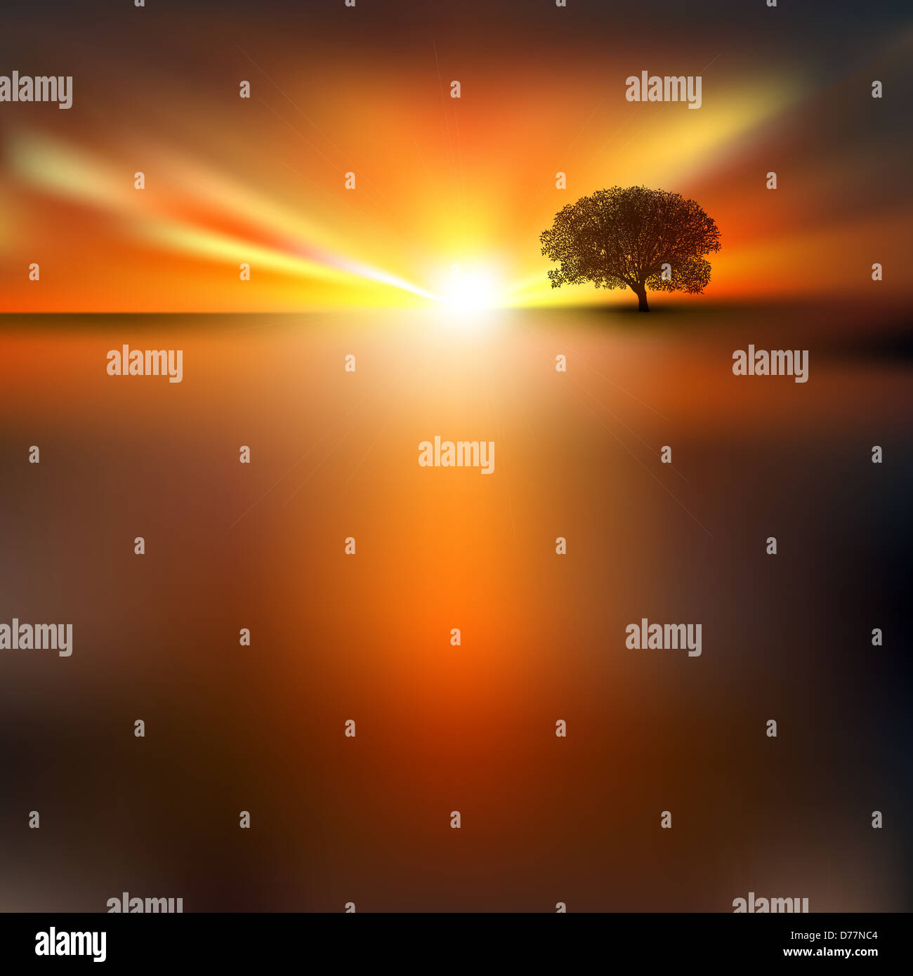 abstract vector background with tree and sunrise Stock Photo - Alamy