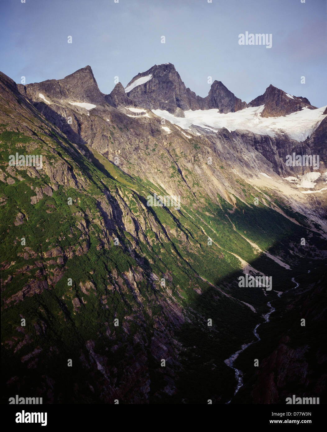 Aerial view arete including Tusk east Battle Glacier Tongass National Forest Alaska. Stock Photo