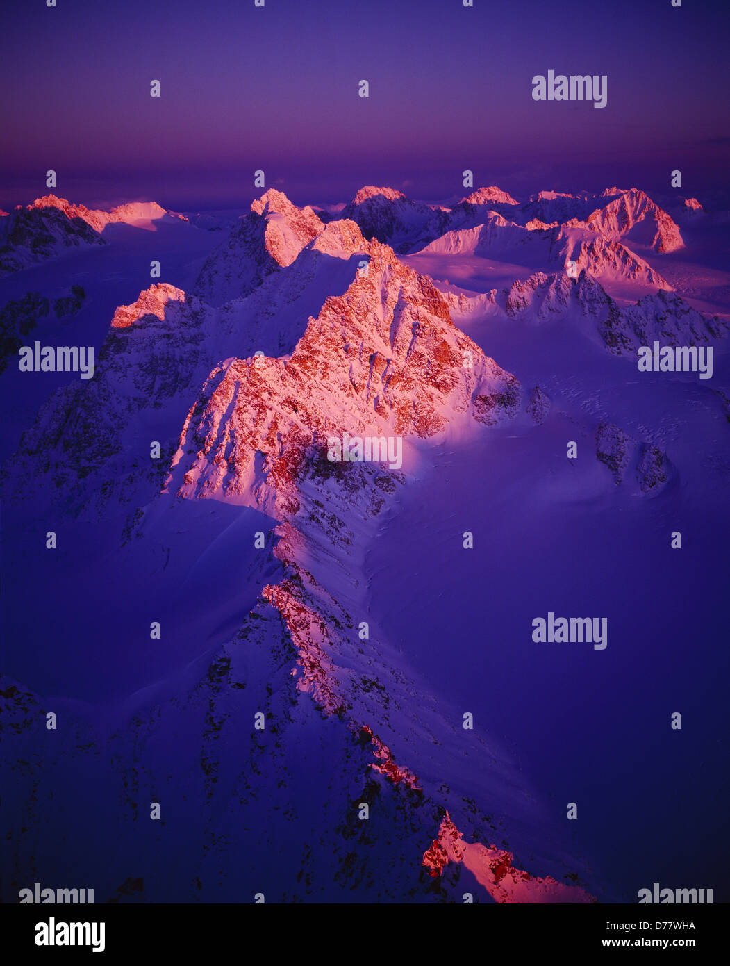 Aerial view sunset light illuminating Talkeetna Mountains between Sheep