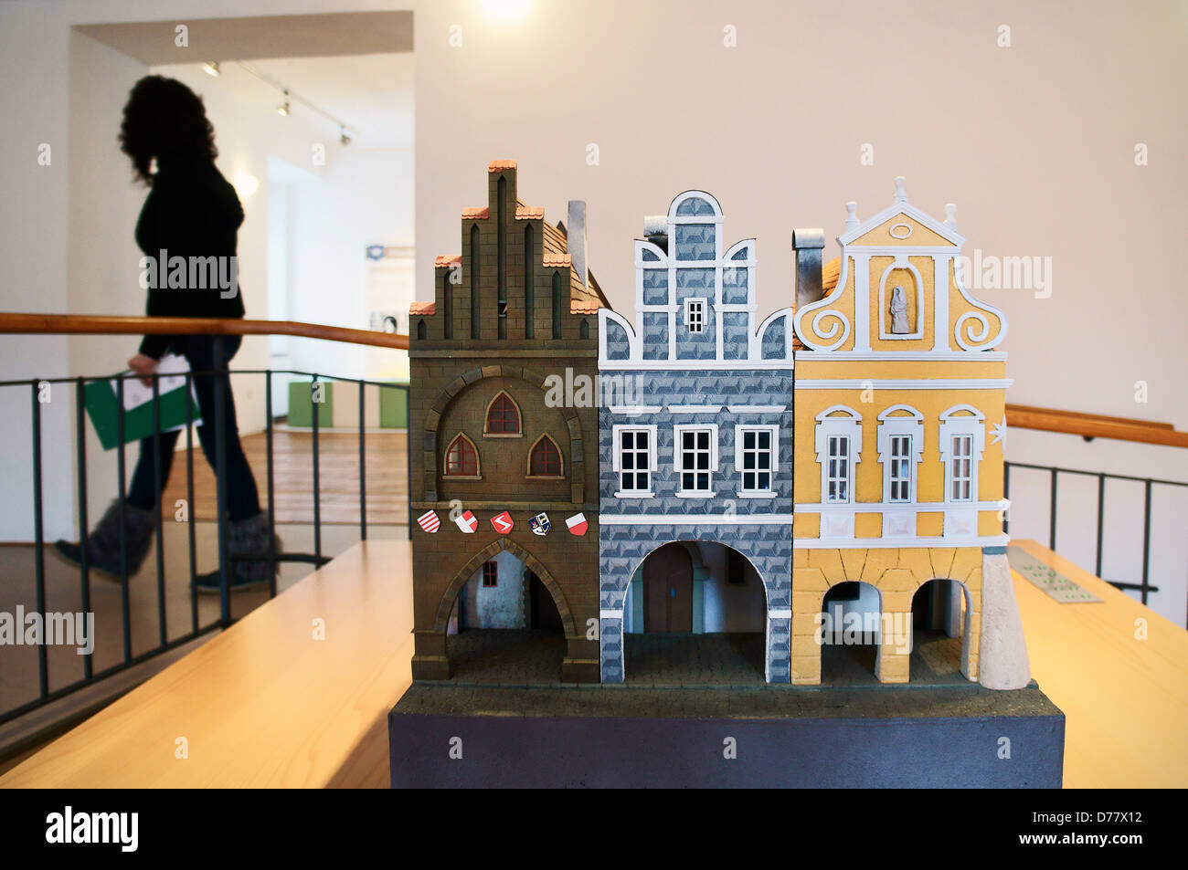 Models gothique (left to right) renaissance baroque houses exhibition Time Travels Trebic Castle Czech Republic on March 30 Stock Photo