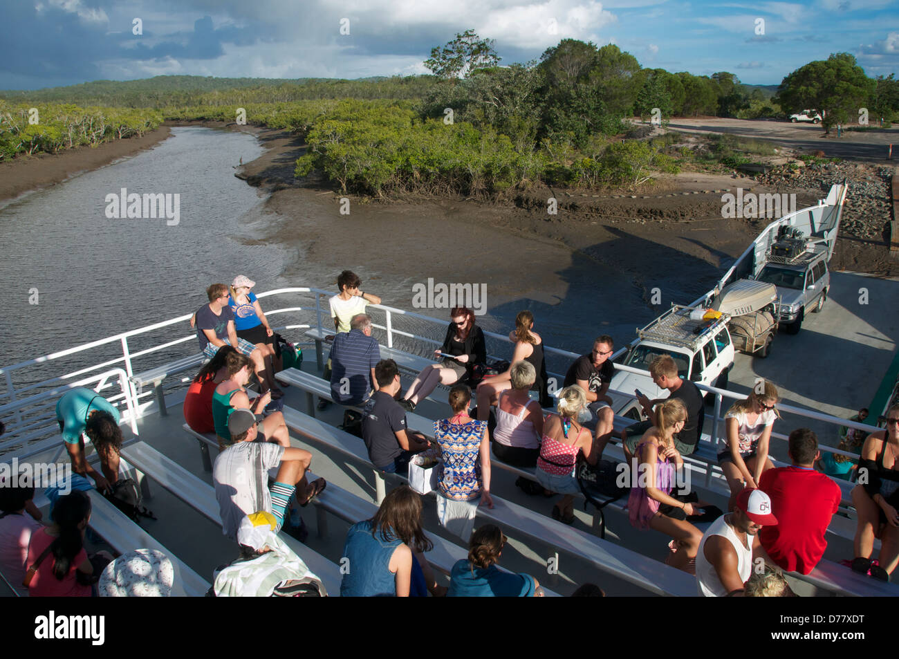 Passengers on Hervey Bay Fraser Island ferry Fraser Island Queensland Australia Stock Photo Alamy