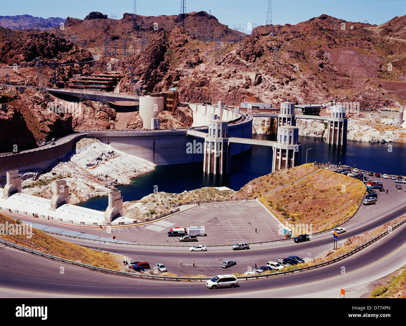 Hoover Dam impounding Colorado River creating Lake Mead Lake Mead