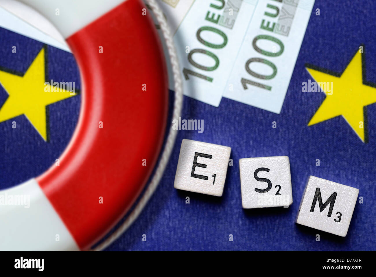 Cube letters form the stroke ESM, European stability mechanism Stock Photo