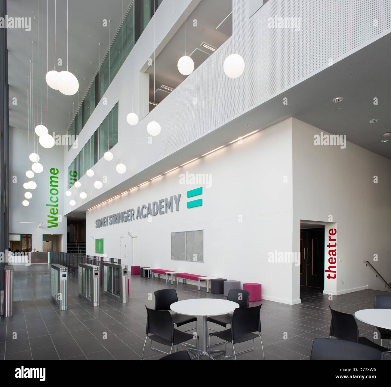 Sidney Stringer Academy, Coventry, Coventry, United Kingdom. Architect: Sheppard Robson , 2012. Double-height school reception a Stock Photo