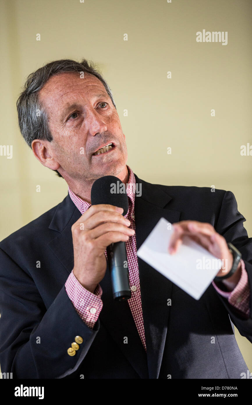 Former Republican Governor Mark Sanford addresses a crowd during the Charleston Area Chamber of Commerce's Pork and Politics on April 30, 2013 in Charleston, South Carolina. Stock Photo