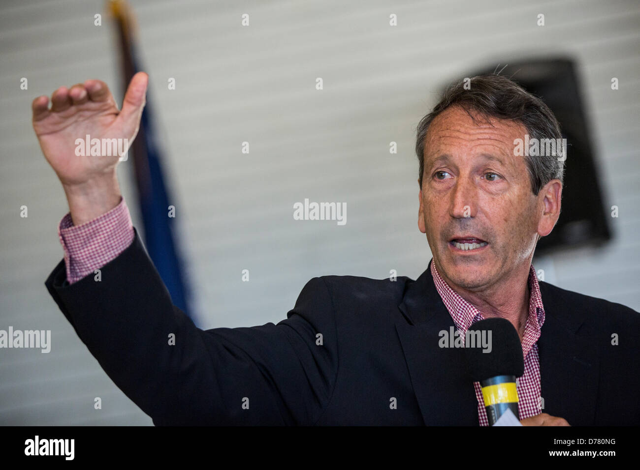 Former Republican Governor Mark Sanford addresses a crowd during the Charleston Area Chamber of Commerce's Pork and Politics on April 30, 2013 in Charleston, South Carolina. Stock Photo