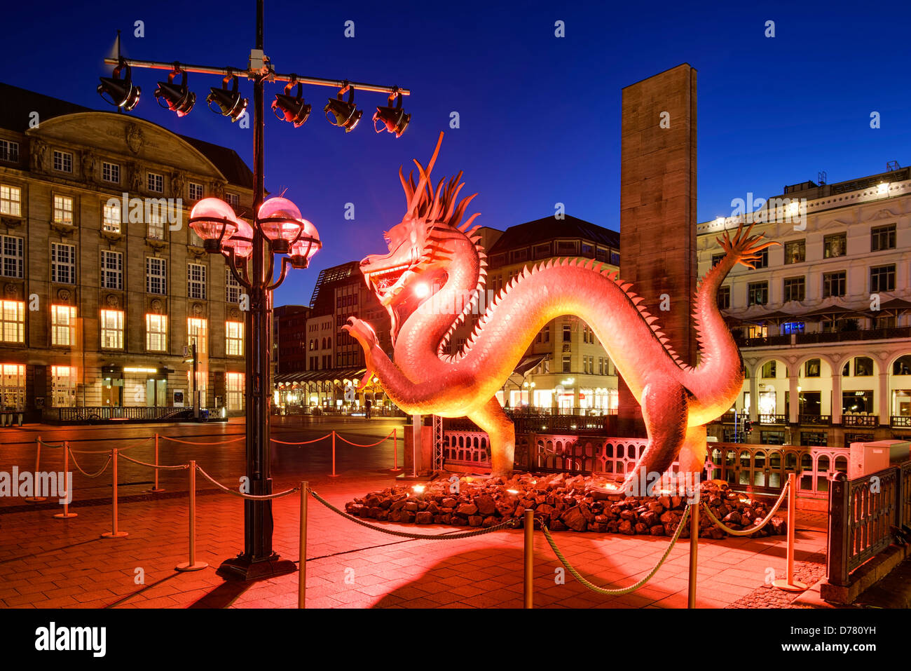 Copper dragon at the city hall market to China time in 2012 in Hamburg