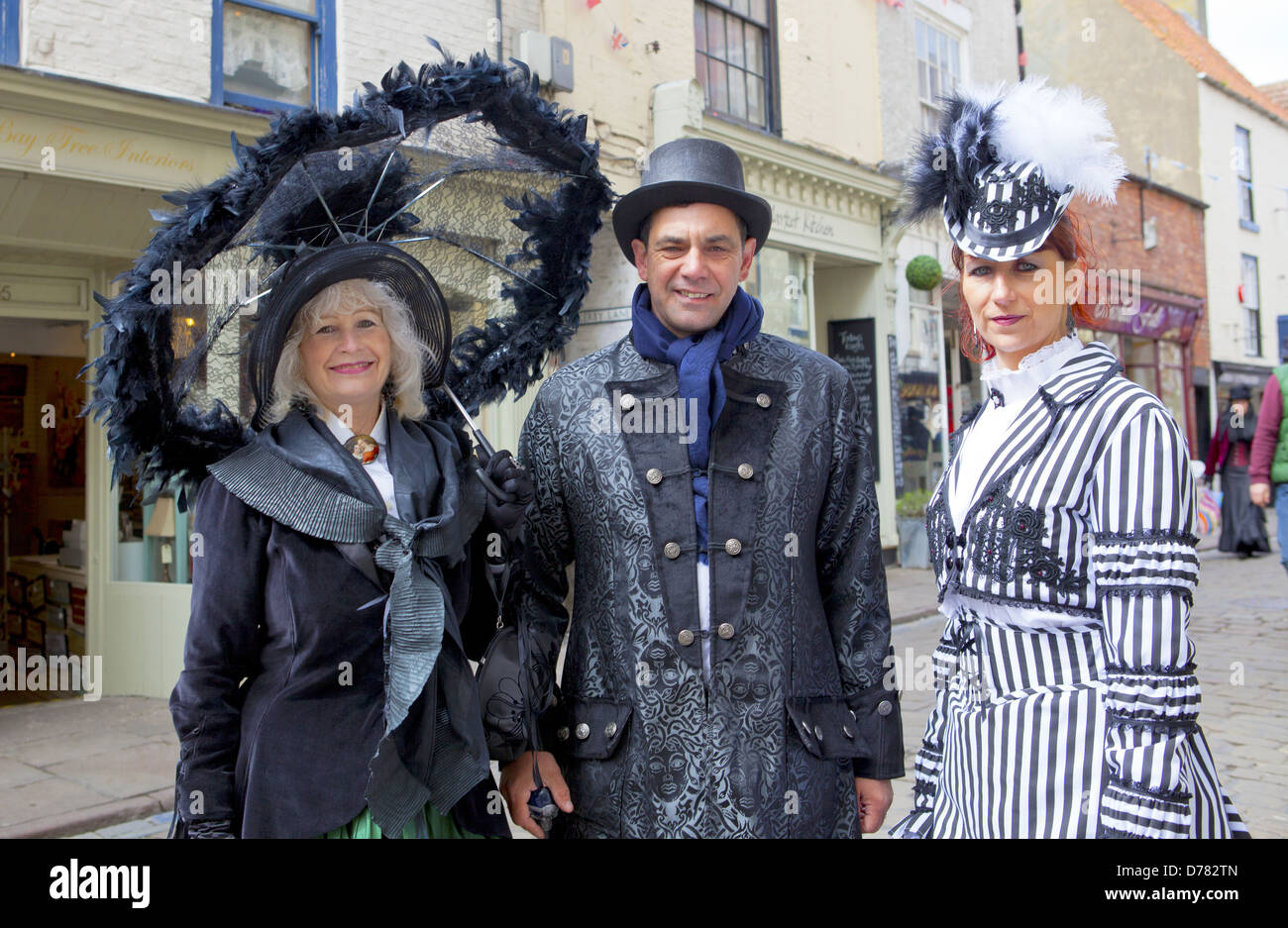 Steam Punk' woman posing on cobbled street at Goth weekend in Whitby  Yorkshire Stock Photo - Alamy