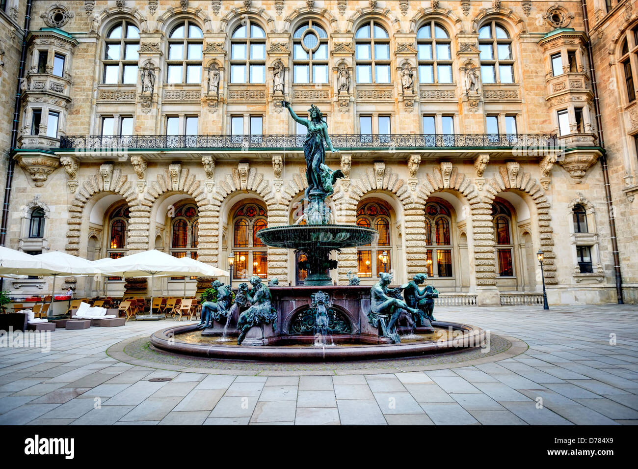 Hygieia wells in the inner courtyard of the city hall in Hamburg, Germany, Europe Stock Photo