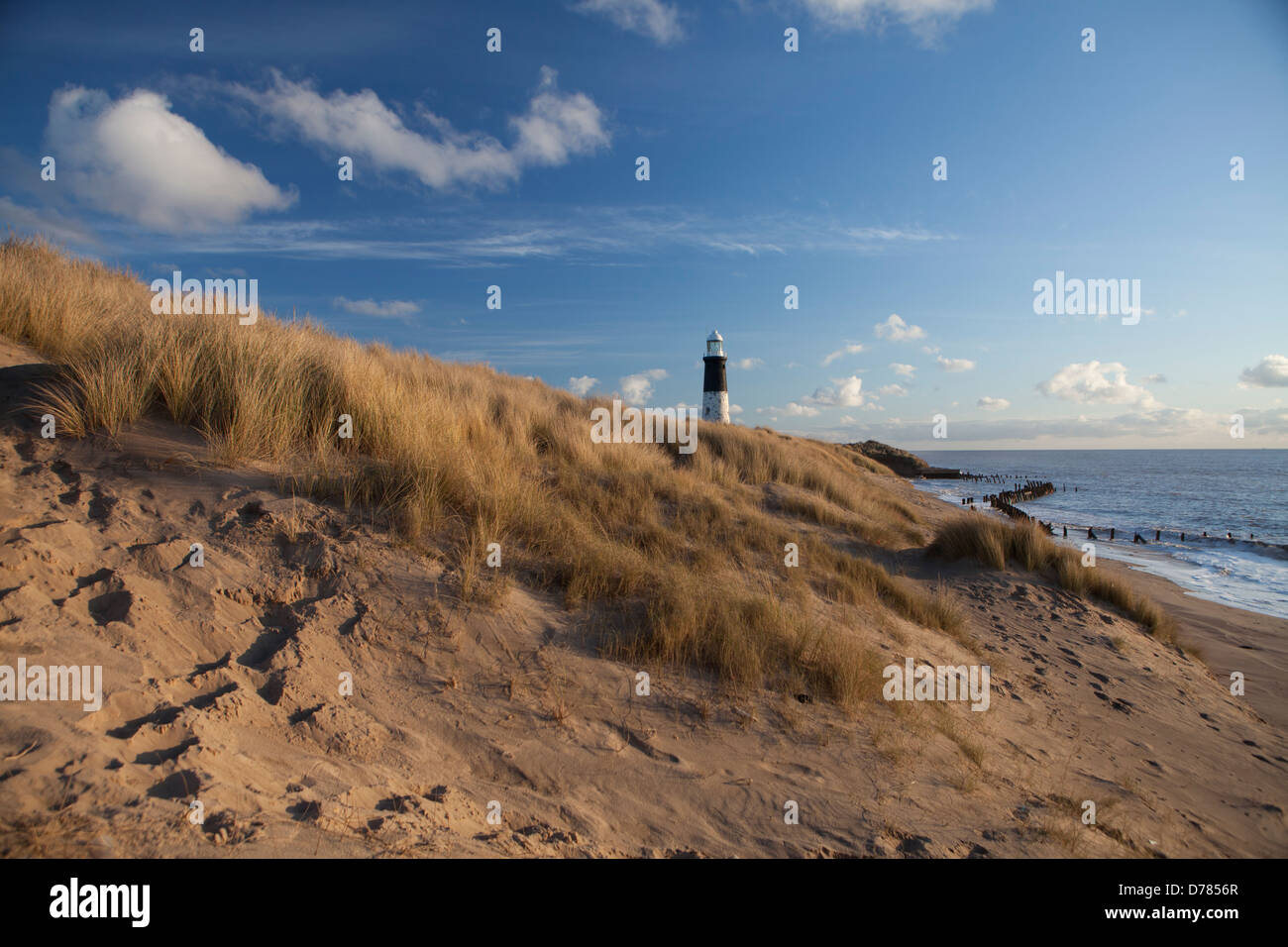 Spurn Point (or Spurn Head ) is a narrow sand spit on the tip of the coast of the East Riding of Yorkshire, UK Stock Photo