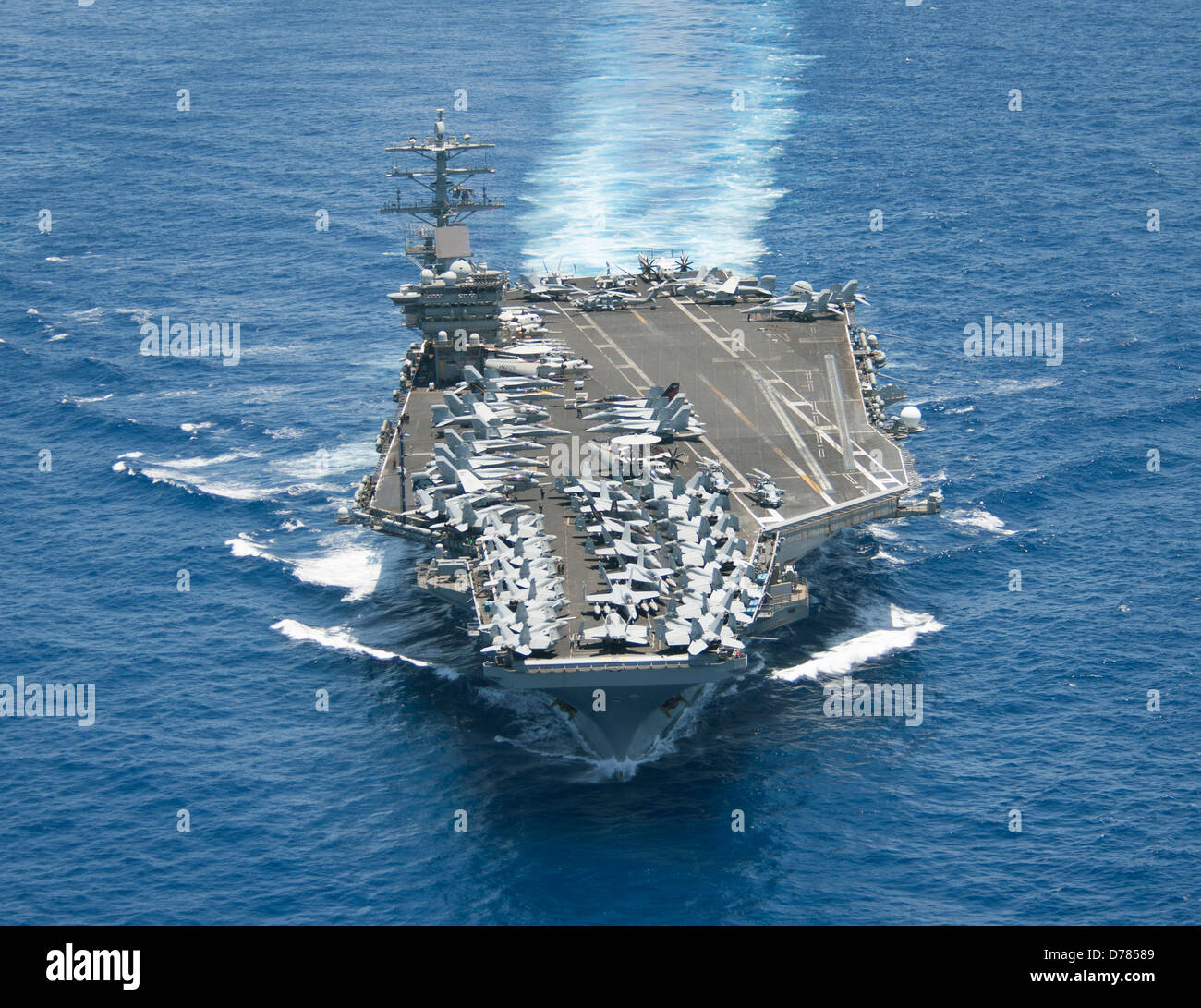 US Navy nuclear aircraft carrier USS Nimitz during operations April 29, 2013 in the Pacific Ocean. Stock Photo