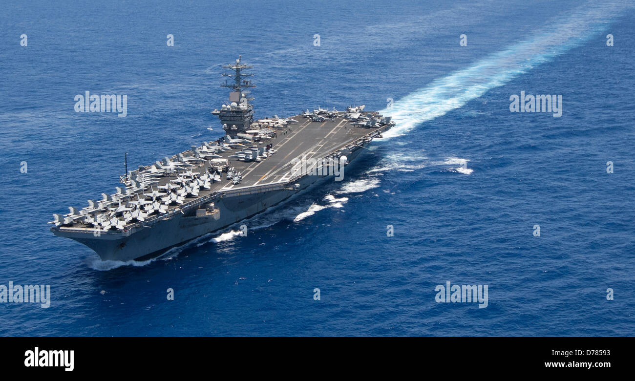 US Navy nuclear aircraft carrier USS Nimitz during operations April 29, 2013 in the Pacific Ocean. Stock Photo