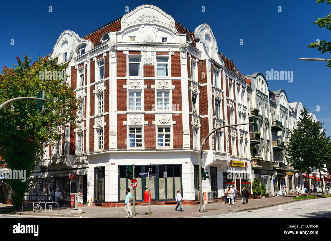 Historical residential building on the corner Veringstrasse and Fährstrasse in Wilhelm's castle, Hamburg, Germany, Europe Stock Photo