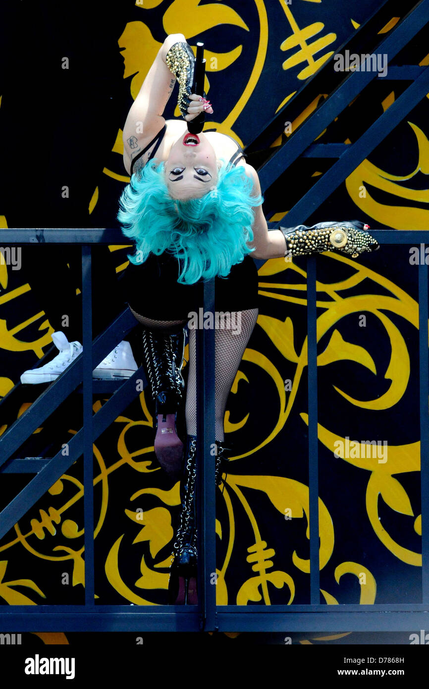 Lady Gaga performing her routine during a sound check on Sunday in ...