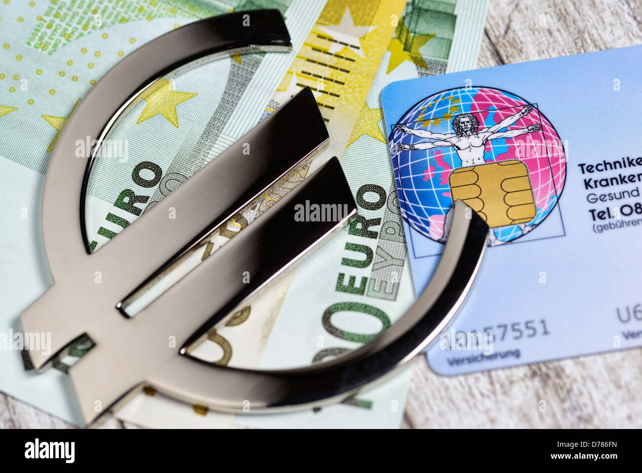 Eurosigns on health map and bank notes, profits with the health insurance schemes Stock Photo