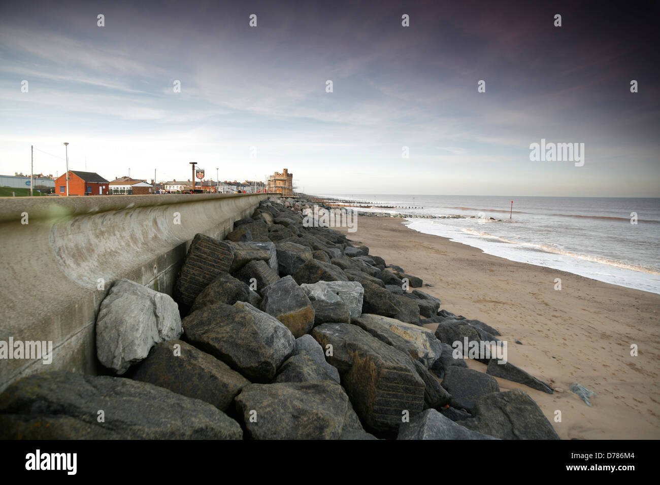 Sea defences and groynes on the beach at Withersea East coast of ...