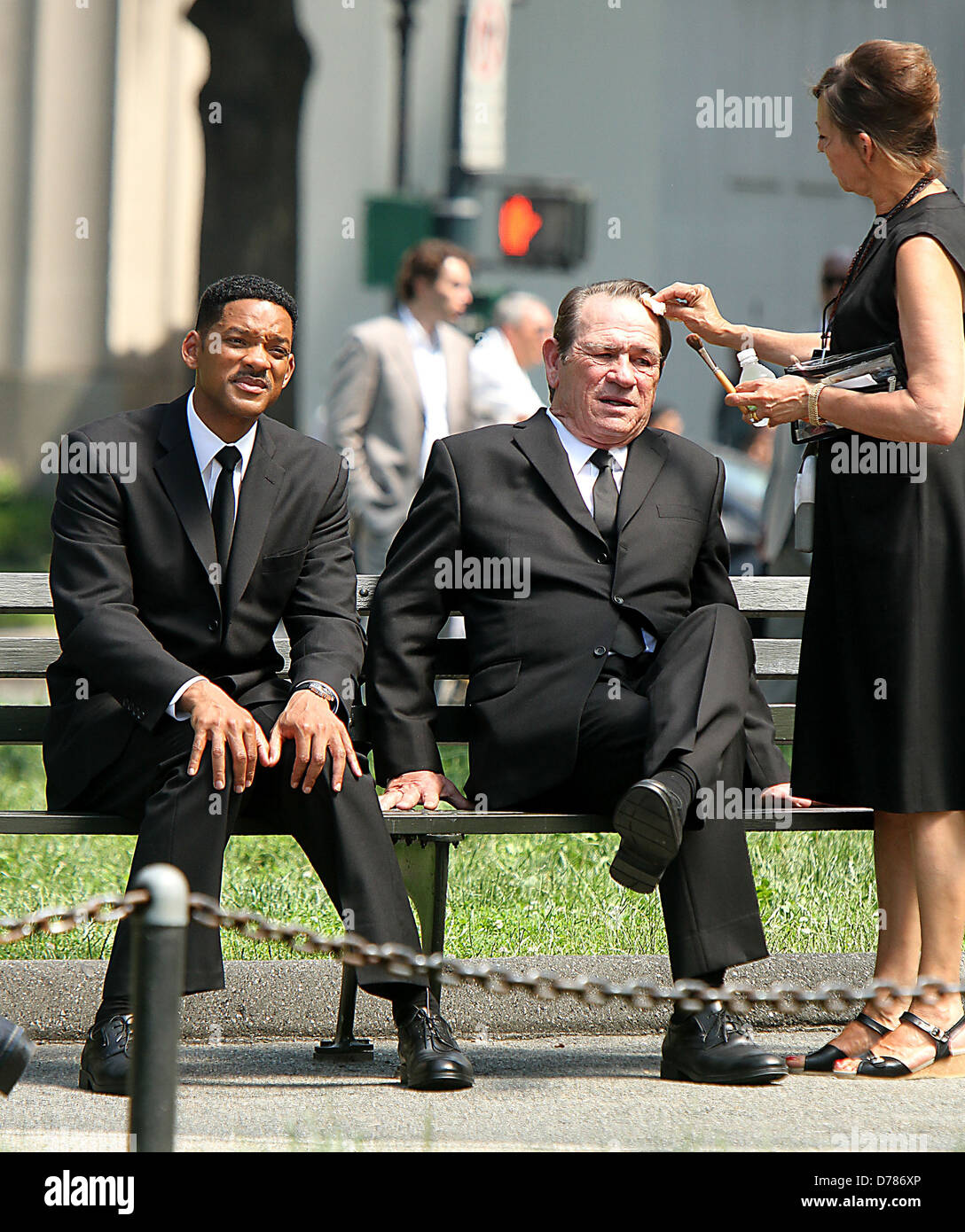 Will Smith and Tommy Lee Jones are seen shooting on location for 'Men In Black 3' at Battery Park in New York City New York Stock Photo