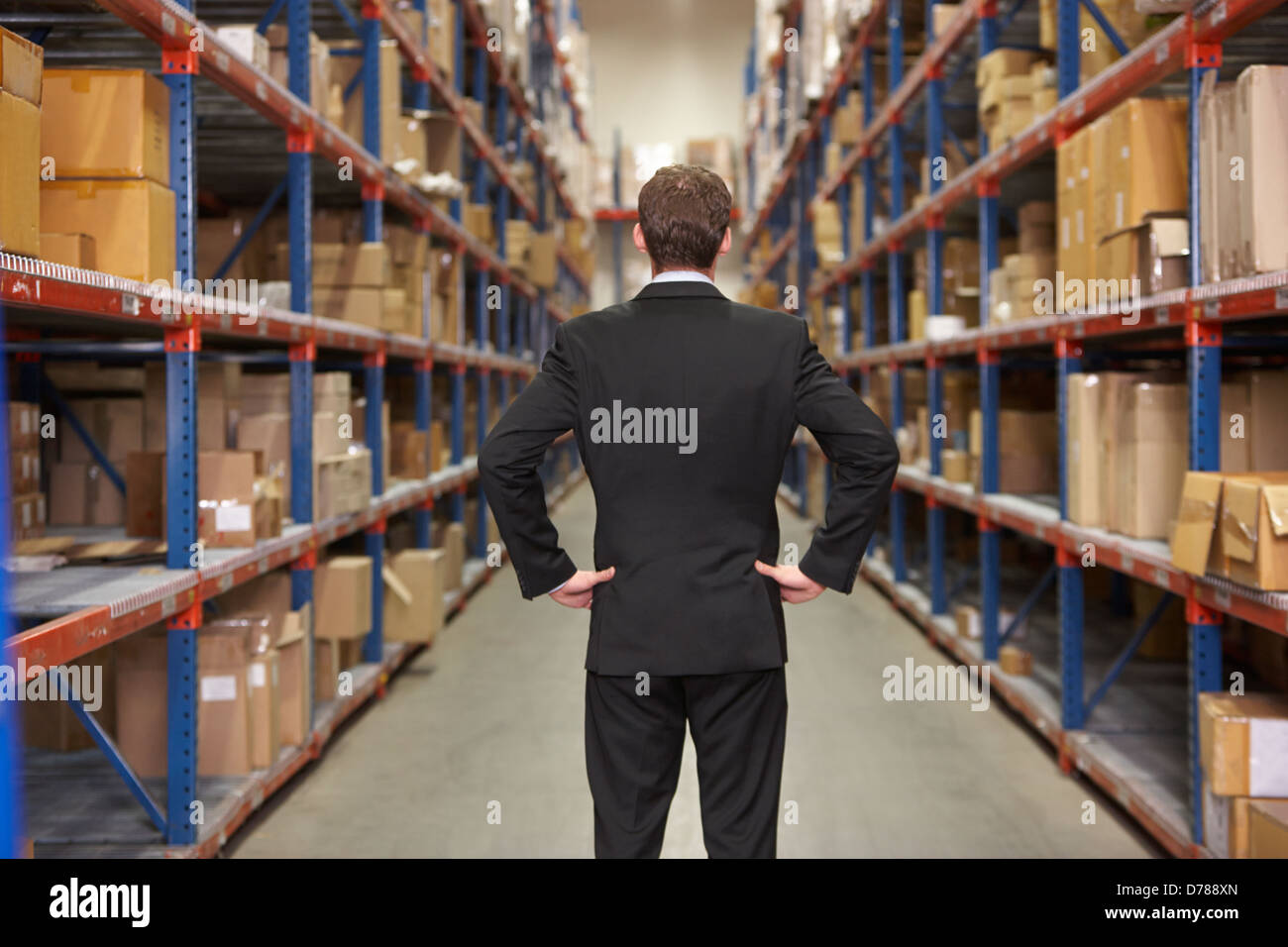 Rear View Of Manager In Warehouse Stock Photo