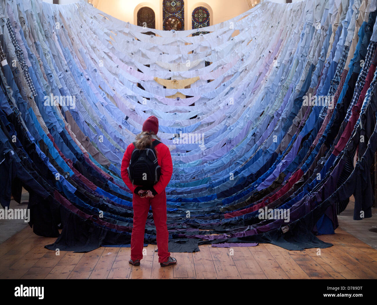 An installation art piece made from shirts, Showing at Fabrica in Brighton Stock Photo