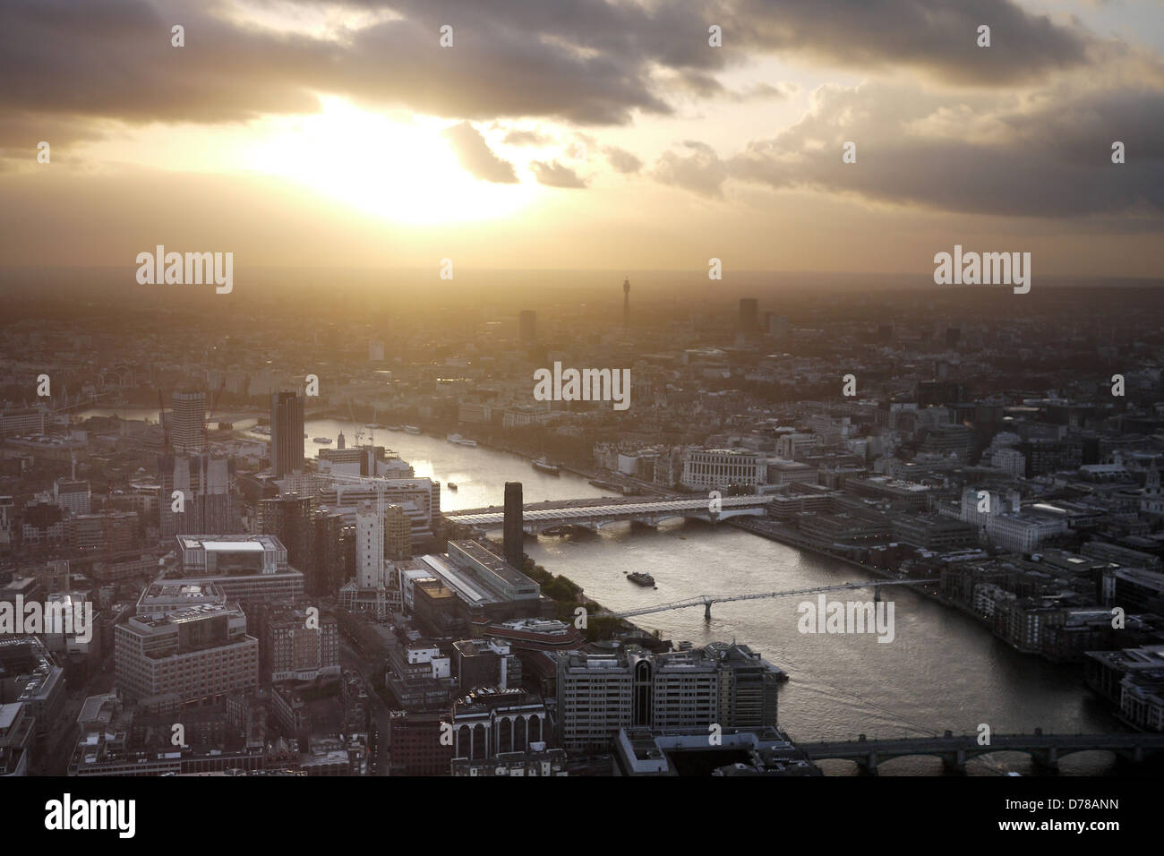 Aeriel image of Sunset over London. Stock Photo