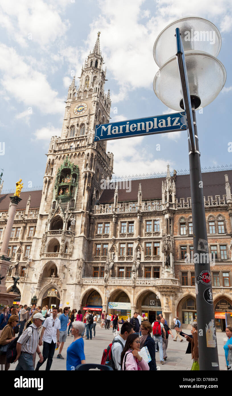 Munich - Marienplatz (Marien square) with the Munich townhall Stock Photo