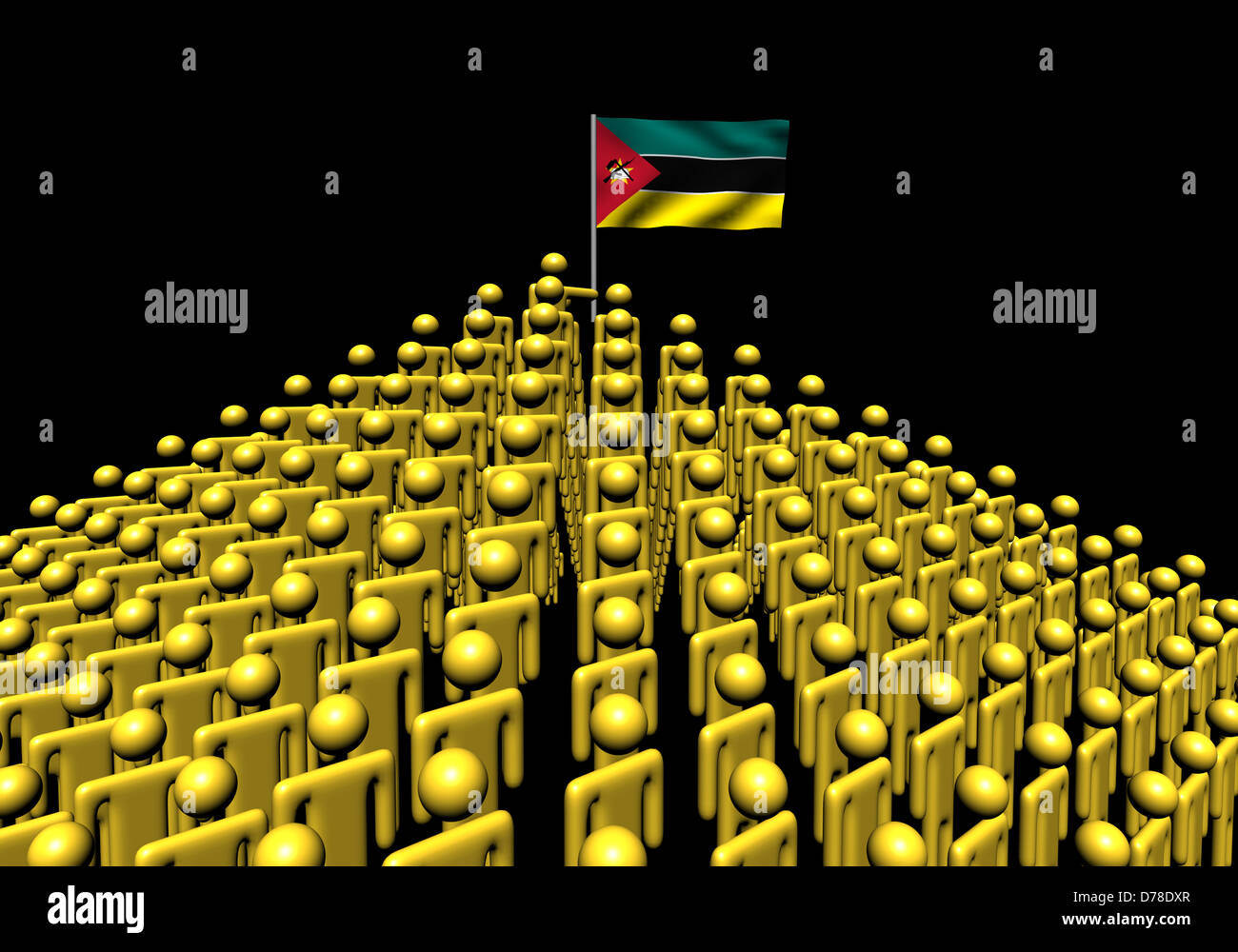 Pyramid of abstract people with Mozambique flag illustration Stock Photo